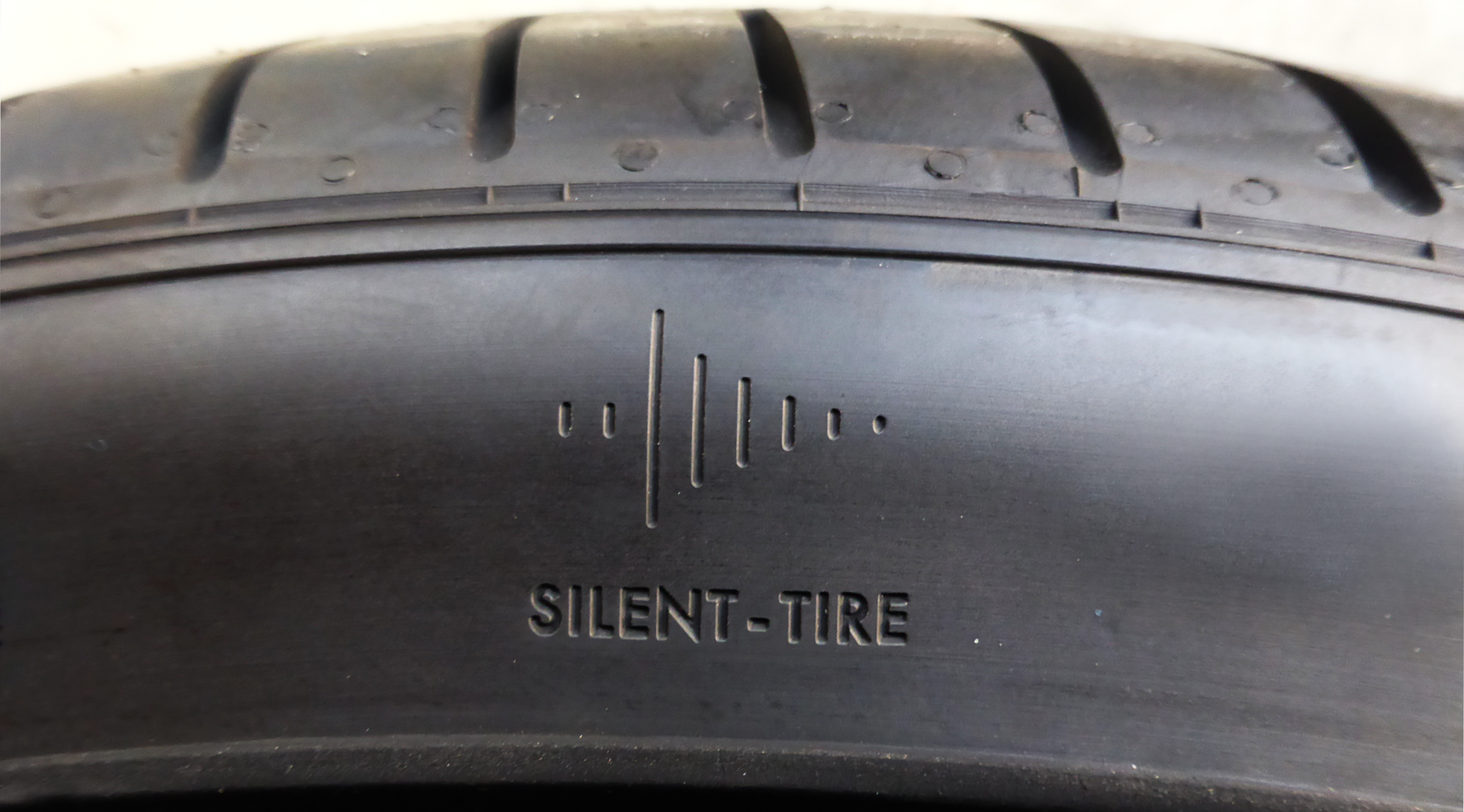 A laser engraved logo identifies the tire as a Silent Tire A laser engraved logo identifies the tire as a Silent Tire